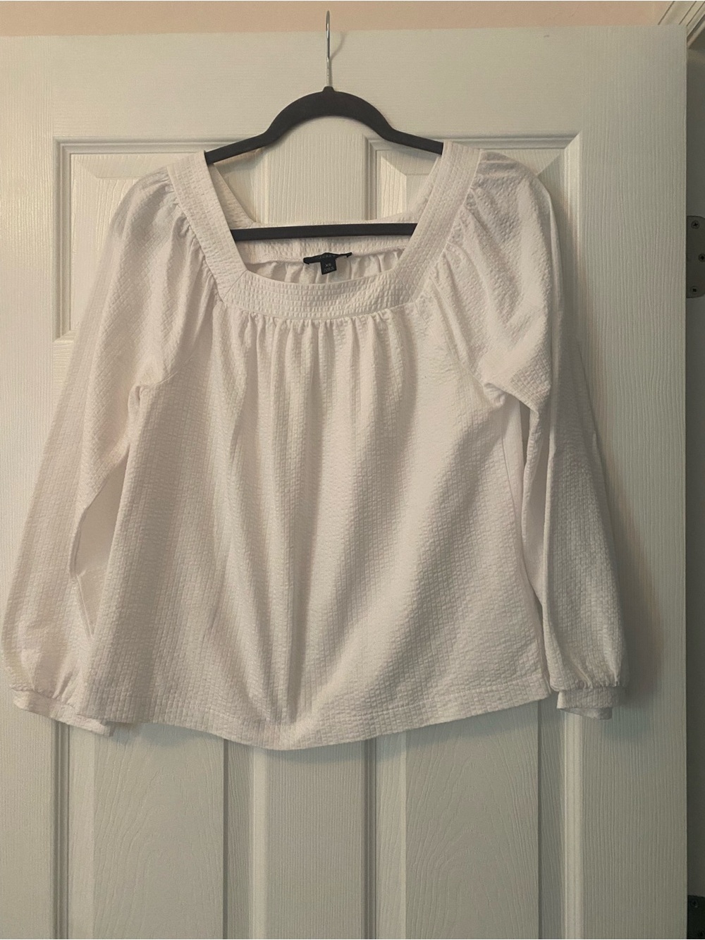 J. Crew White Textured Square-Neck Long Sleeve Blouse